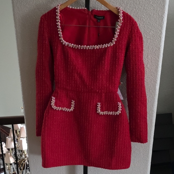NADINE MERABI Dresses & Skirts - NADINE MERABI Red Long Sleeve Dress